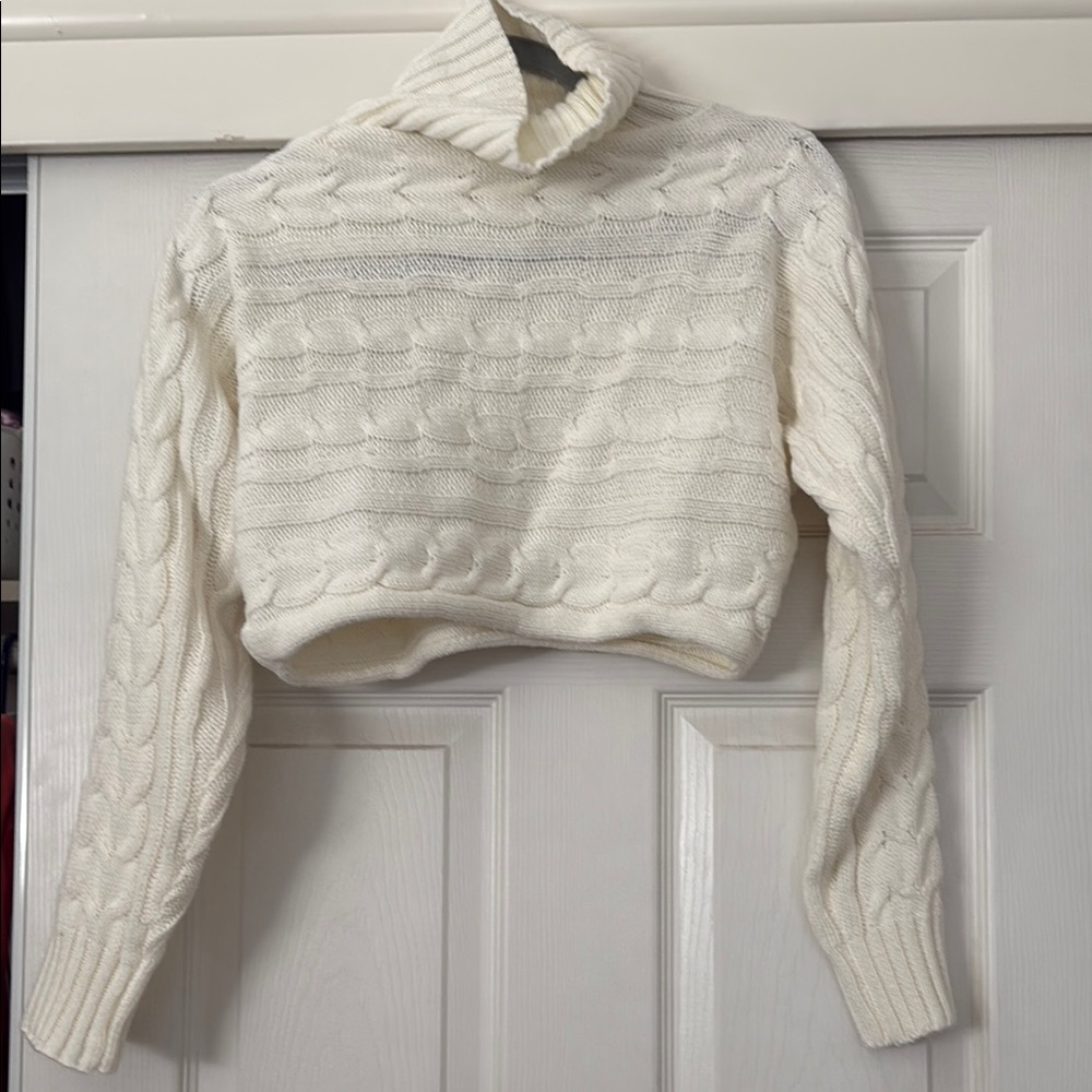 Forever 21 Cream Cable Knit Turtleneck Sweater